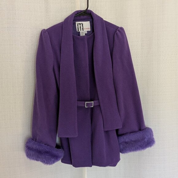 M By Shakara Wool Blend Coat with Faux Fur Cuffs Size 12 Belted - Picture 1 of 13